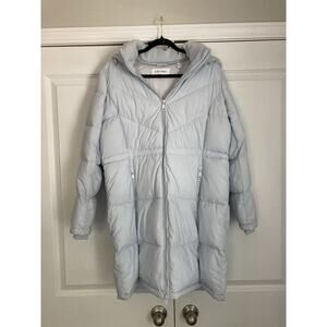Calvin Klein Ladies Long Puffer Coat Light Grey Size Large NWT SRP $300